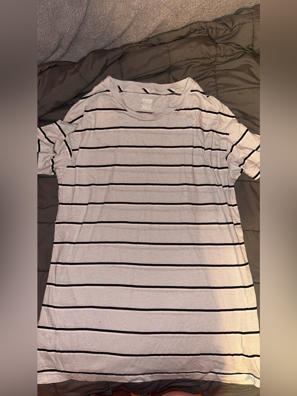 PINK Victoria's Secret White Short Sleeve Tee with Black Stripes